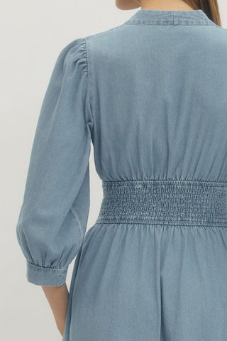 Pixie Smocked Waist Midi Dress • Light Blue