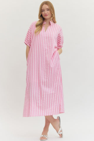 Anaisha Striped Midi Dress • Pink