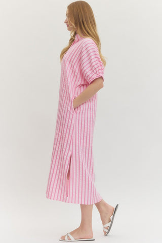 Anaisha Striped Midi Dress • Pink