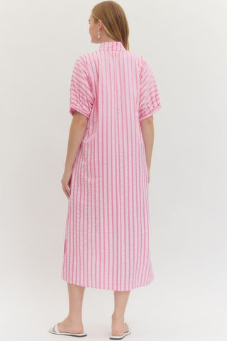 Anaisha Striped Midi Dress • Pink