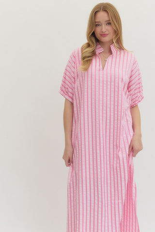 Anaisha Striped Midi Dress • Pink