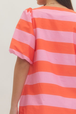 Sonya Button Striped Mini Dress • Pink