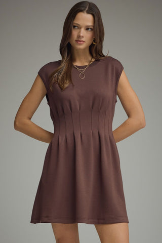 Ellington Vertical Pintuck Detail Dress • Brown