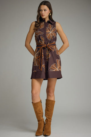 Effie Floral Embroidered Mini Dress • Brown