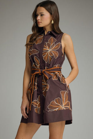 Effie Floral Embroidered Mini Dress • Brown