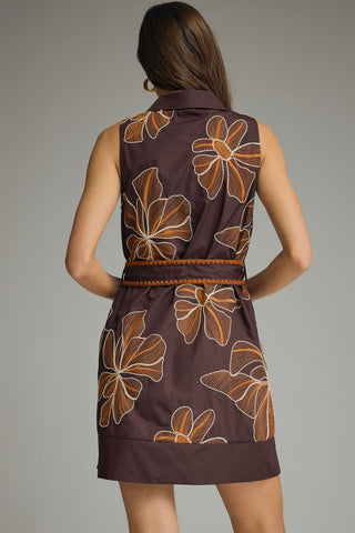 Effie Floral Embroidered Mini Dress • Brown