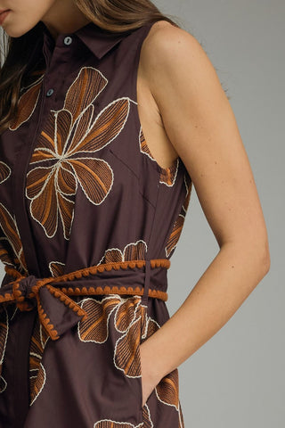 Effie Floral Embroidered Mini Dress • Brown