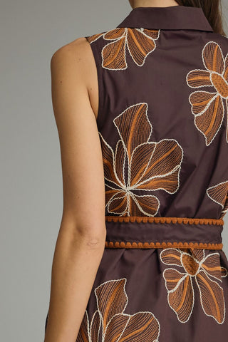 Effie Floral Embroidered Mini Dress • Brown