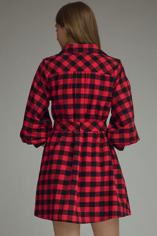 Elaine Plaid Puff Sleeve Mini Dress • Red