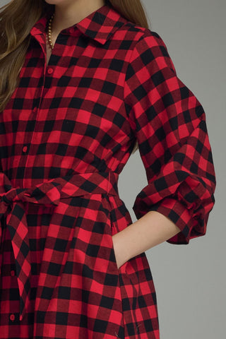 Elaine Plaid Puff Sleeve Mini Dress • Red