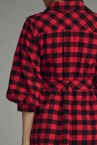 Elaine Plaid Puff Sleeve Mini Dress • Red