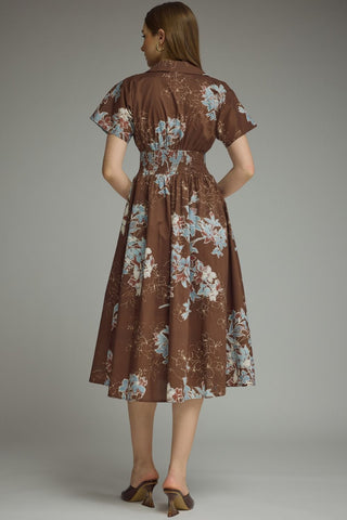 Etta Floral Smocked Waist Midi Dress • Chocolate