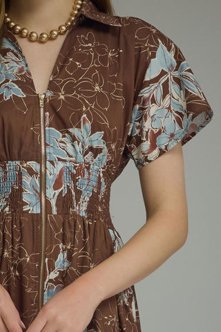 Etta Floral Smocked Waist Midi Dress • Chocolate