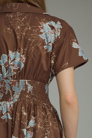 Etta Floral Smocked Waist Midi Dress • Chocolate