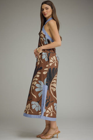 Eris Floral Sleeveless Midi Halter Dress • Brown