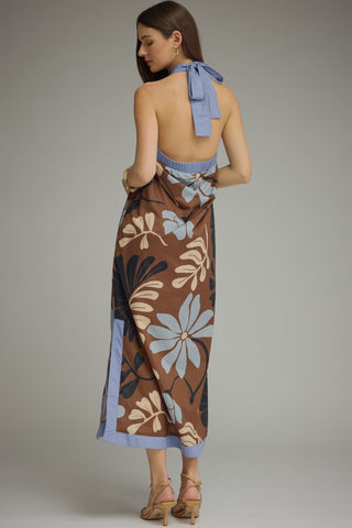 Eris Floral Sleeveless Midi Halter Dress • Brown