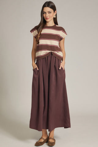 Allie Knit Striped Top & Midi Dress Set • Brown