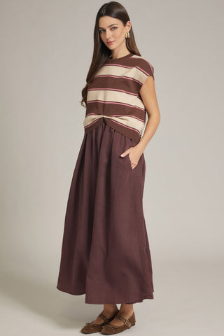 Allie Knit Striped Top & Midi Dress Set • Brown