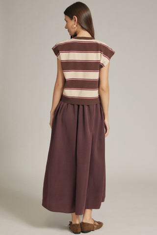 Allie Knit Striped Top & Midi Dress Set • Brown