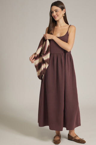 Allie Knit Striped Top & Midi Dress Set • Brown