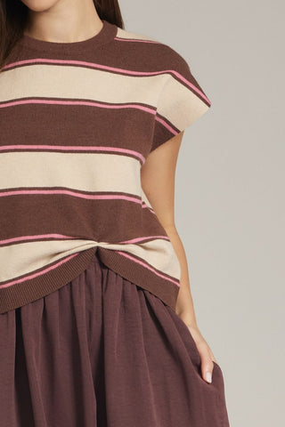 Allie Knit Striped Top & Midi Dress Set • Brown