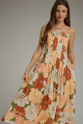 Lizzie Fall Floral Sleeveless Dress • Olive