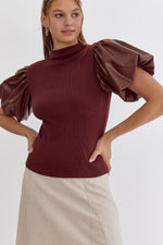 Carmen Puff Sleeve Top • Brown