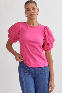 Jane Puff Sleeve Top • Hot Pink