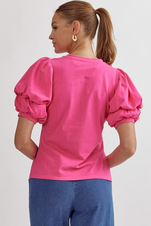 Jane Puff Sleeve Top • Hot Pink