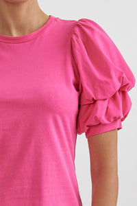 Jane Puff Sleeve Top • Hot Pink