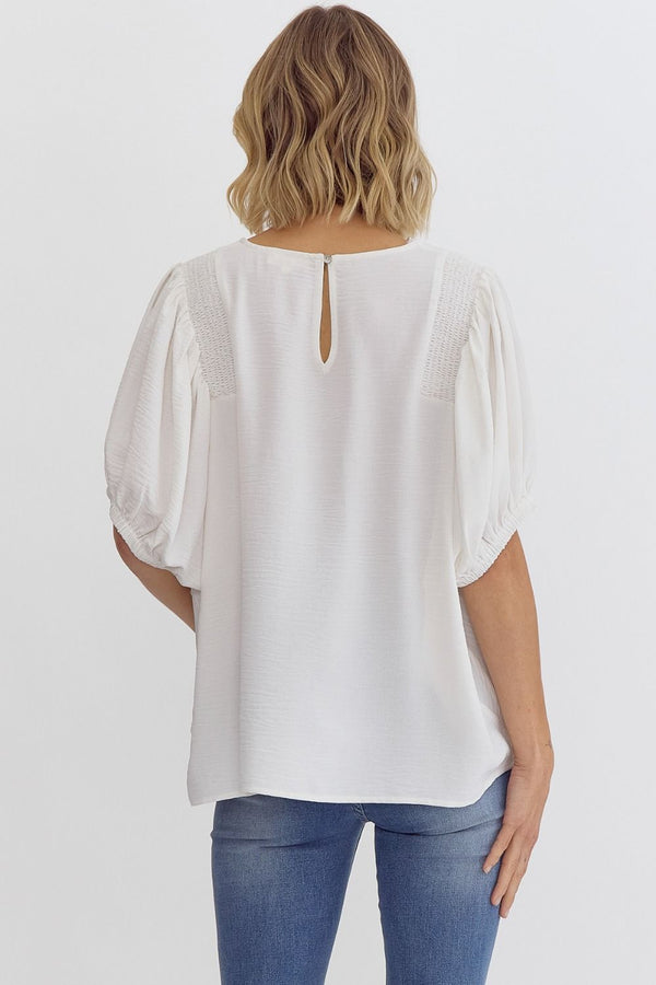 Jen Puff Sleeve Top • White