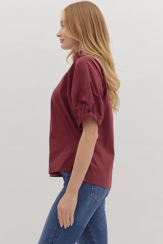 Brianna Puff-Sleeve V-Neck Top • Wine