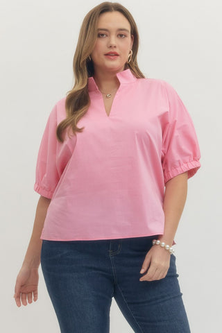 Colette Plus Size Puff Sleeve Top • Light Pink