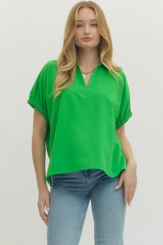 Corinne Split Collar Top • Green