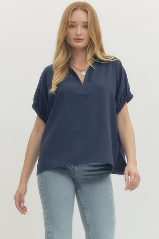 Corinne Split Collar Top • Navy
