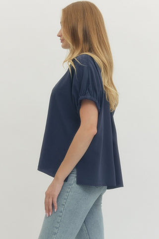 Corinne Split Collar Top • Navy