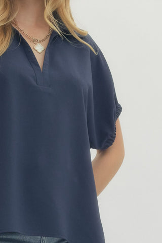 Corinne Split Collar Top • Navy