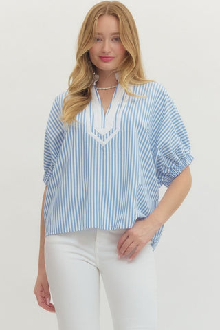 Lilliana Striped Dolman Sleeve Top • Light Blue
