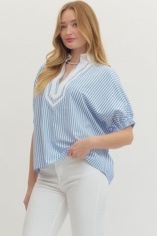 Lilliana Striped Dolman Sleeve Top • Light Blue