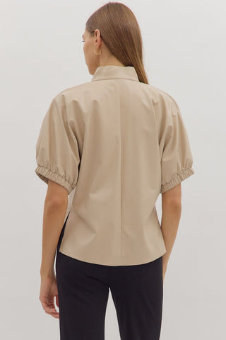 Everly Puff Sleeve V-Neck Top • Ecru