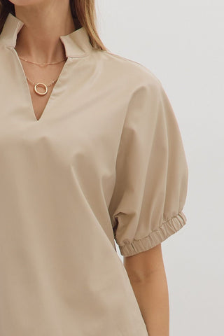 Everly Puff Sleeve V-Neck Top • Ecru