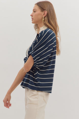 Pippa Striped V-Neck Dolman Top • Navy