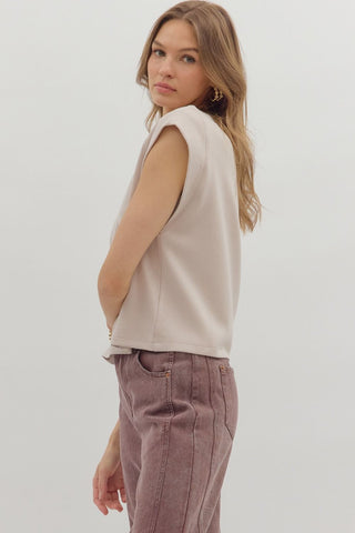 Ryla Crew-Neck Pullover Top • Almond