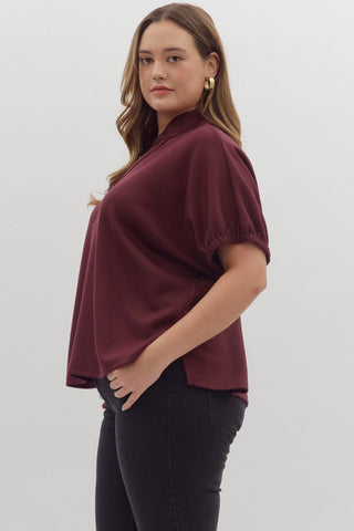 Riley Collar V Neck Top PLUS • Burgundy