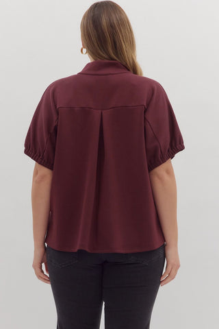 Riley Collar V Neck Top PLUS • Burgundy