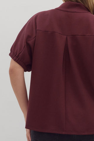 Riley Collar V Neck Top PLUS • Burgundy