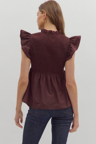 Whitnee Smocked Ruffle Top • Wine