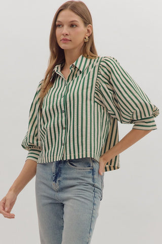 Riley Button-Down Striped Blouse • Green