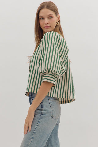 Riley Button-Down Striped Blouse • Green