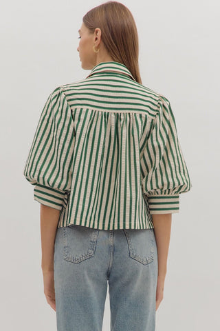 Riley Button-Down Striped Blouse • Green
